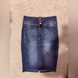 GUESS High-Rise Dark Blue Denim Pencil Skirt